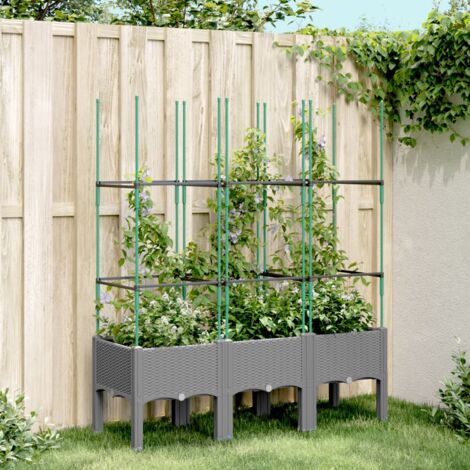 Jardinière avec treillis-Pot de fleur Gris clair 120x40x142,5 cm PP (1/5)