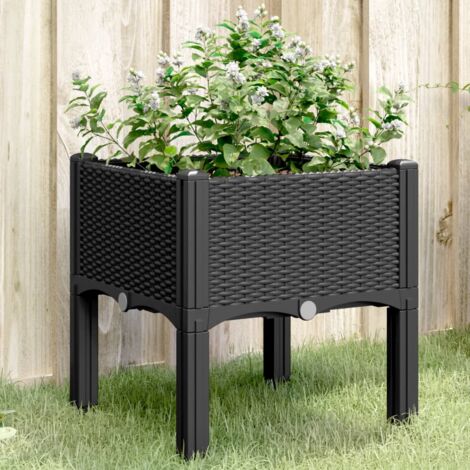 Jardinière avec pieds-Pot de fleur noir 40x40x42 cm PP (1/5)