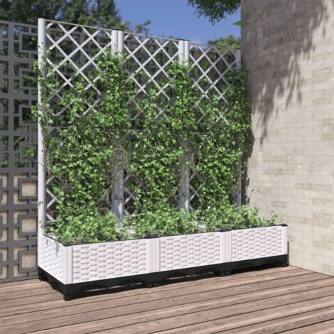 Jardinière avec treillis-Pot de fleur Blanc 120x40x121,5 cm PP (1/5)