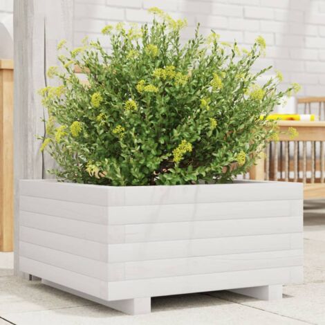Jardinière-Pot de fleur blanc 50x50x26,5 cm bois de pin massif (1/5)