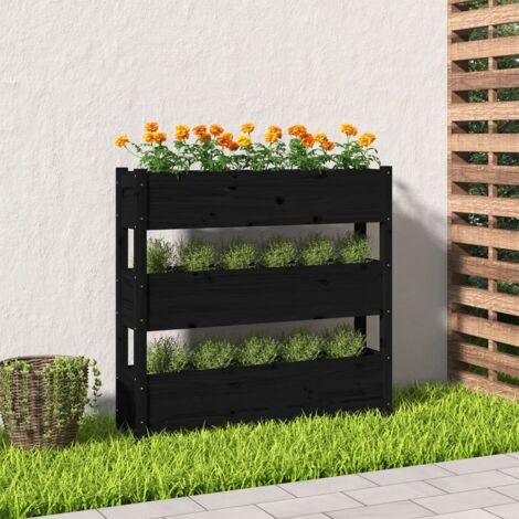 Jardinière-Pot de fleur Noir 112x25x104,5 cm Bois massif de pin (1/5)