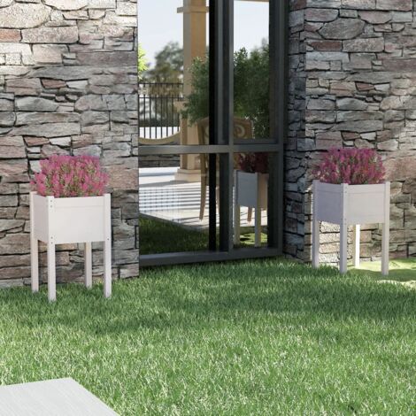 Jardinières d'extérieur-Pot de fleur 2 pcs Blanc 40x40x70 cm Bois de pin (1/5)