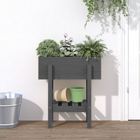 Jardinière-Pot de fleur gris 62x30x69 cm bois massif de pin (1/5)