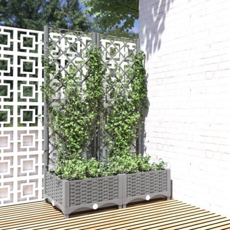 Jardinière avec treillis-Pot de fleur Gris clair 80x40x121,5 cm PP (1/5)
