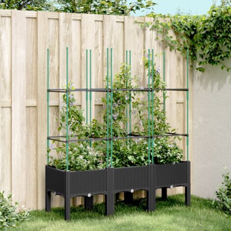 Jardinière avec treillis-Pot de fleur noir 120x40x142,5 cm PP (1/5)