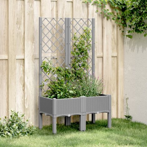 Jardinière avec treillis-Pot de fleur gris clair 80x40x142 cm PP (1/5)