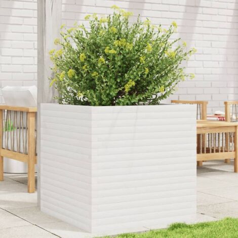 Jardinière-Pot de fleur blanc 70x70x68,5 cm bois de pin massif (1/5)