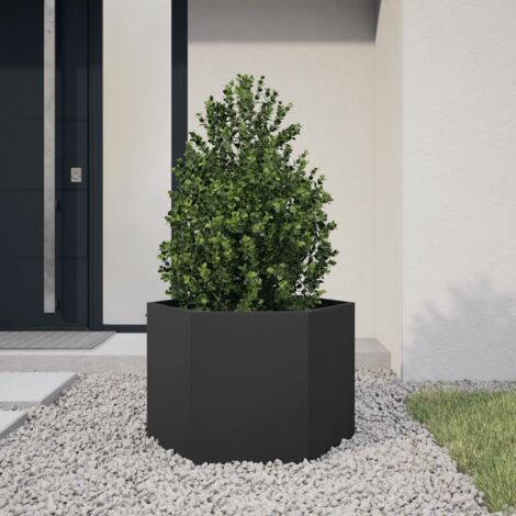 Jardinière-Pot de fleur noir hexagone 69x60x45 cm acier (1/5)