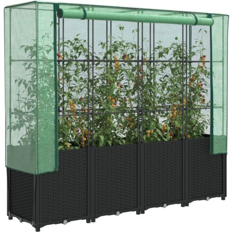 Jardinière surélevée-Pot de fleur avec housse aspect rotin 160x40x153 cm 558068 (1/5)