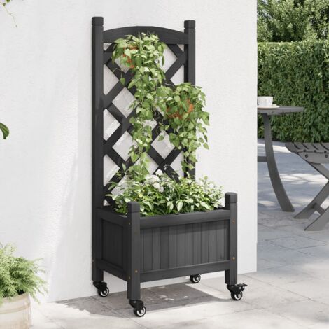 Jardinière avec treillis et roues-Pot de fleur gris bois massif de sapin 214588 (1/5)