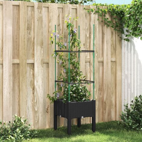 Jardinière avec treillis-Pot de fleur noir 40x40x142,5 cm PP (1/5)