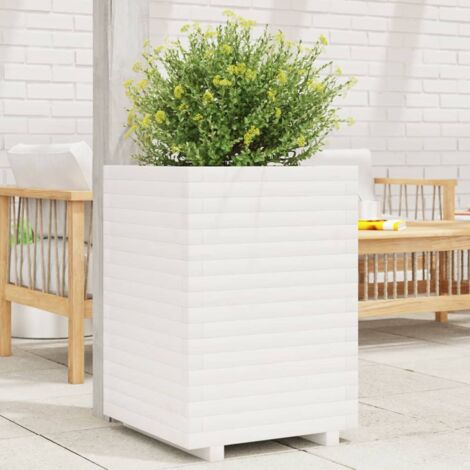 Jardinière-Pot de fleur blanc 50x50x72 cm bois de pin massif (1/5)