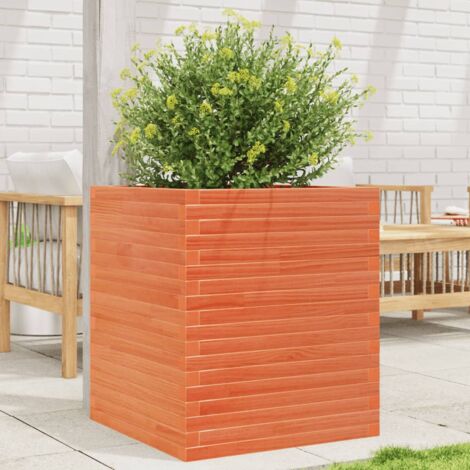 Jardinière-Pot de fleur cire marron 60x60x68,5 cm bois de pin massif (1/5)