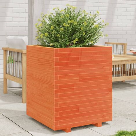 Jardinière-Pot de fleur cire marron 60x60x72,5 cm bois de pin massif (1/5)