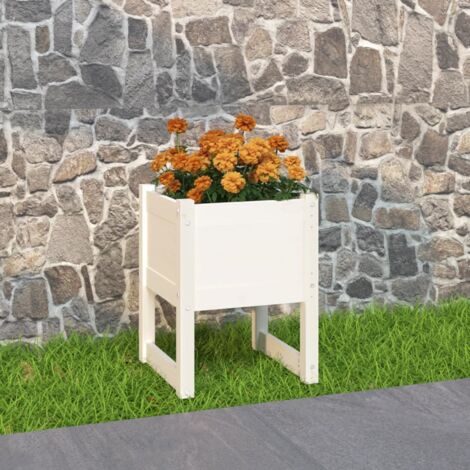 Jardinière-Pot de fleur Blanc 40x40x52,5 cm Bois massif de pin (1/5)