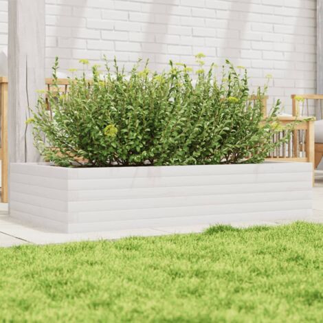 Jardinière-Pot de fleur blanc 110x60x23 cm bois de pin massif (1/5)
