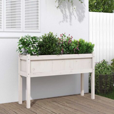 Jardinière-Pot de fleurs avec pieds blanc 110x31x70 cm bois de pin massif (1/5)