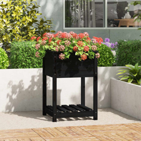Jardinière avec étagère-Pot de fleur Noir 54x54x81 cm Bois massif de pin (1/5)