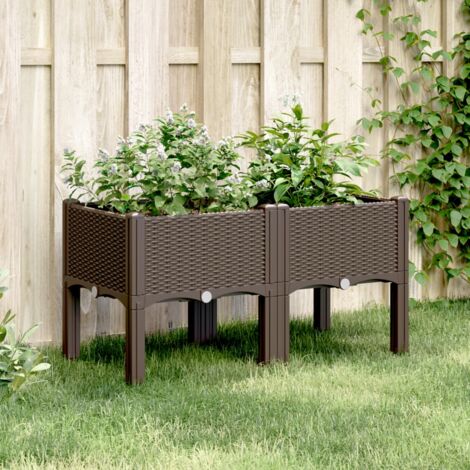 Jardinière avec pieds-Pot de fleur marron 80x40x42 cm PP (1/5)
