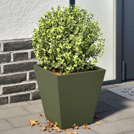 Jardinière-Pot de fleurs 2 pcs vert olive 30x30x30 cm acier 539867 (1/5)