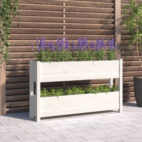 Jardinière-Pot de fleur Blanc 112x25x66 cm Bois massif de pin (1/5)
