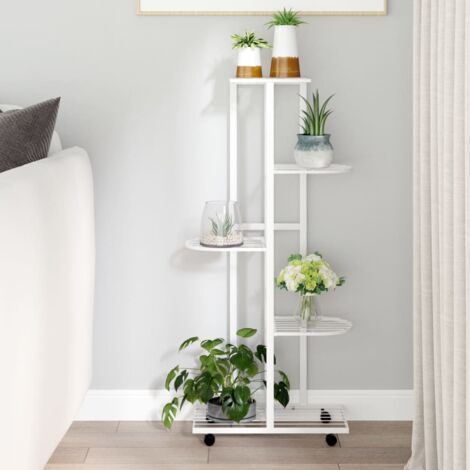 Jardinière à 5 niveaux avec roues-Pot de fleur 44x23x100 cm Blanc Fer (1/5)