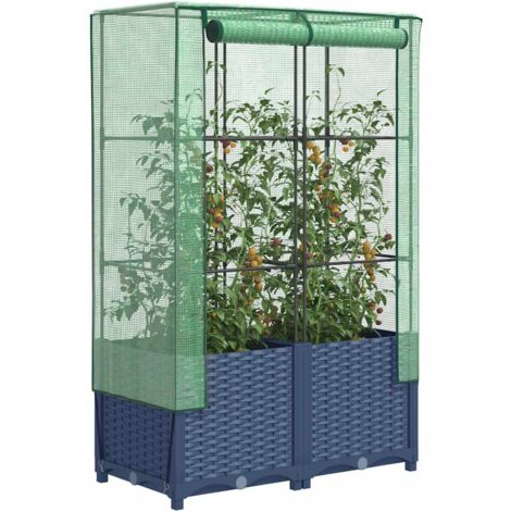 Jardinière surélevée-Pot de fleur avec housse aspect rotin 80x40x138 cm 288049 (1/5)