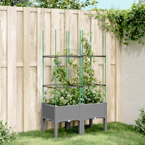 Jardinière avec treillis-Pot de fleur gris clair 80x40x142,5 cm PP (1/5)