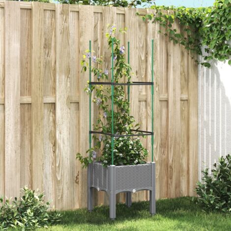 Jardinière avec treillis-Pot de fleur gris clair 40x40x142,5 cm PP (1/5)