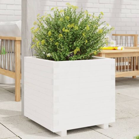 Jardinière-Pot de fleur blanc 50x50x49,5 cm bois de pin massif 742695 (1/5)