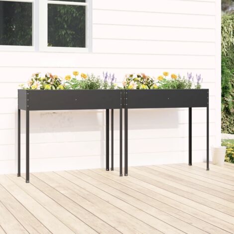 Jardinière-Pot de fleurs 2 pcs Anthracite Acier galvanisé (1/5)