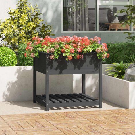 Jardinière avec étagère-Pot de fleur Gris 82,5x82,5x81 cm Bois massif de pin (1/5)