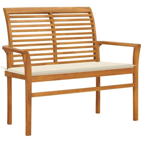Banc de jardin avec coussin-Banquette de jardin crème 112 cm Bois de teck massif (1/5)