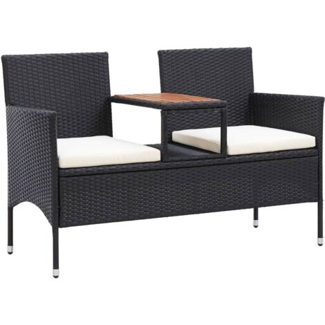 Banc de jardin-Banquette de jardin-Chaise de jardin 2places et table à thé 143cm Résine tressée Noir (1/5)