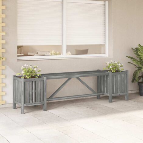 Banc de jardin avec 2 jardinières-Banquette de jardin 150 cm bois d'acacia gris (1/5)