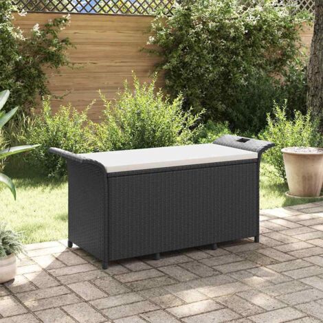 Banc de jardin avec coussin-Banquette de jardin noir 116x46x57 cm résine tressée (1/5)