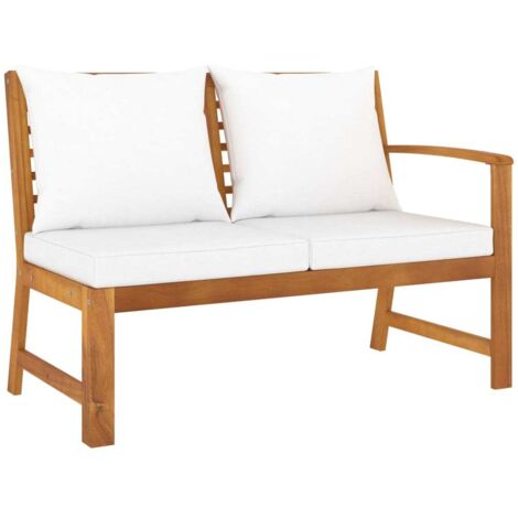 Banc de jardin-Banquette de jardin-Chaise de jardin 114,5 cm avec coussin crème Bois solide d'acacia 295727 (1/5)