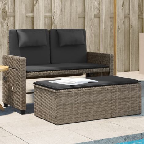 Banc inclinable de jardin avec coussins-Banquette de jardin gris résine tressée 414578 (1/5)