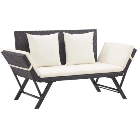 Banc de jardin avec coussins-Banquette de jardin 176 cm Noir Résine tressée 915042 (1/5)