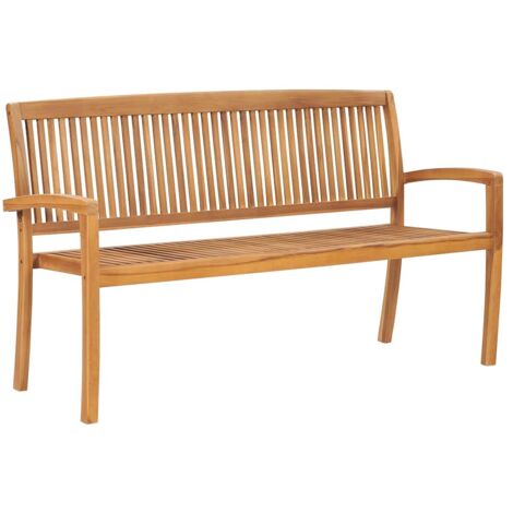 Banc 3 places empilable de jardin-Banquette de jardin 159 cm Bois de teck solide (1/5)