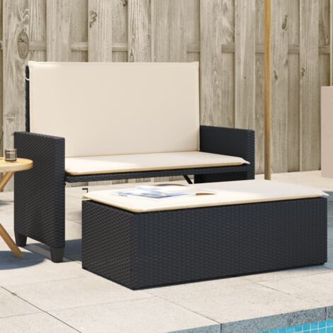 Banc de jardin avec coussins-Banquette de jardin et repose-pied noir résine tressée (1/5)