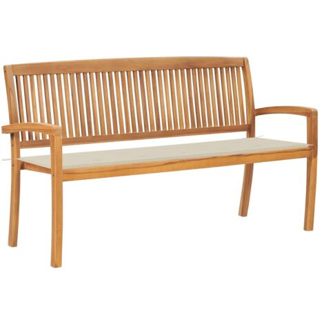 Banc de jardin empilable et coussin-Banquette de jardin 159 cm Bois de teck massif 136803 (1/5)