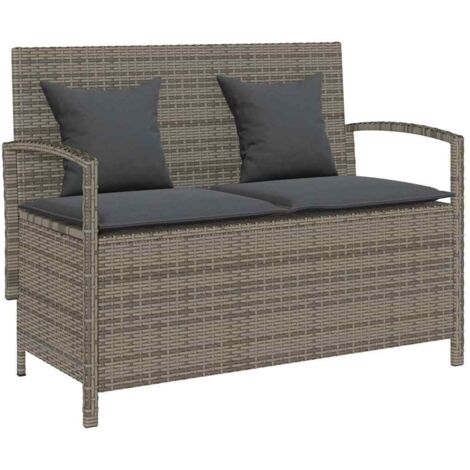 Banc de rangement de jardin-Banquette de jardin avec rangement avec coussin gris résine tressée (1/5)