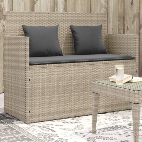 Banc de jardin avec coussins-Banquette de jardin gris clair résine tressée 404436 (1/5)