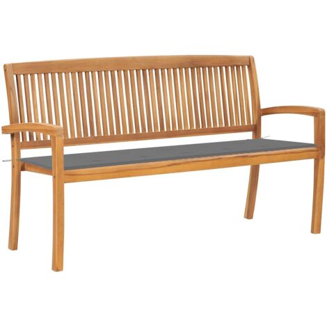Banc de jardin empilable et coussin-Banquette de jardin 159 cm Bois de teck massif 353781 (1/5)