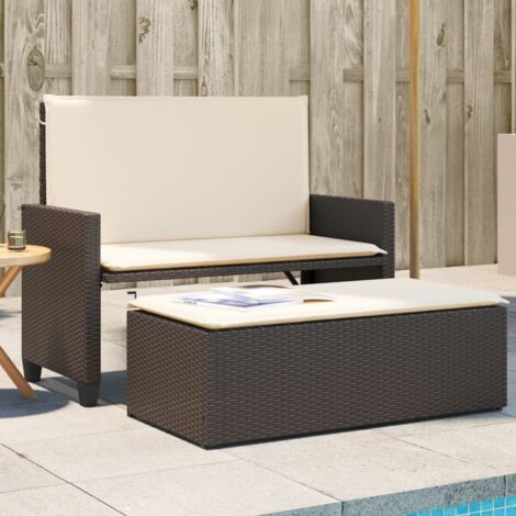 Banc de jardin et coussins et repose-pied-Banquette de jardin marron résine tressée (1/5)