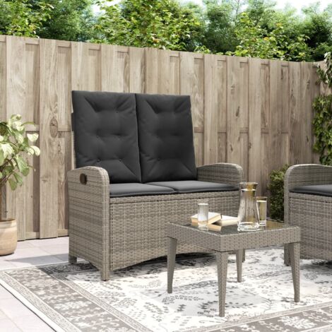 Banc inclinable de jardin avec coussins-Banquette de jardin gris résine tressée 565995 (1/5)