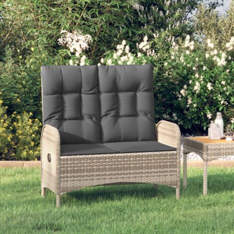 Banc de jardin-Banquette de jardin-Chaise de jardin inclinable avec coussins 107 cm Poly rotin Gris (1/5)