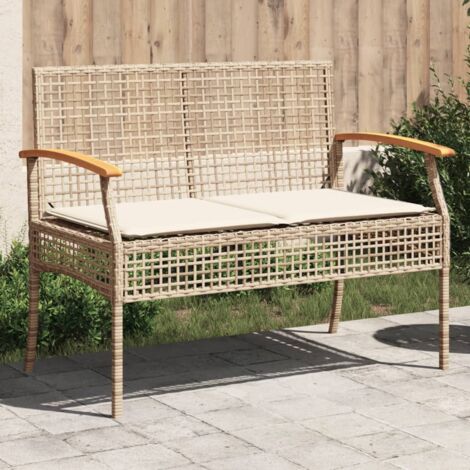 Banc de jardin avec coussin-Banquette de jardin beige résine tressée et acacia (1/5)