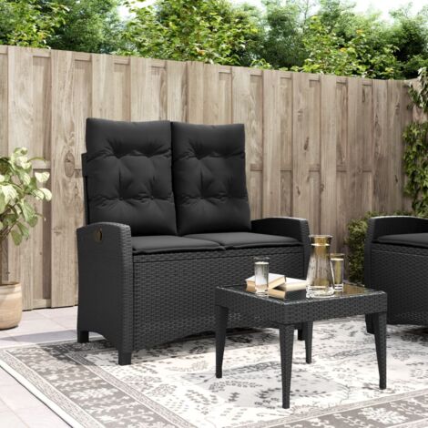 Banc inclinable de jardin avec coussins-Banquette de jardin noir résine tressée 842911 (1/5)